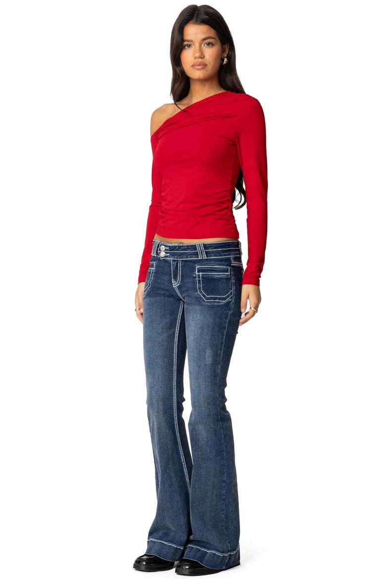 Ronnie Ruched One-Shoulder Long Sleeve Top, Alternate, color, RED