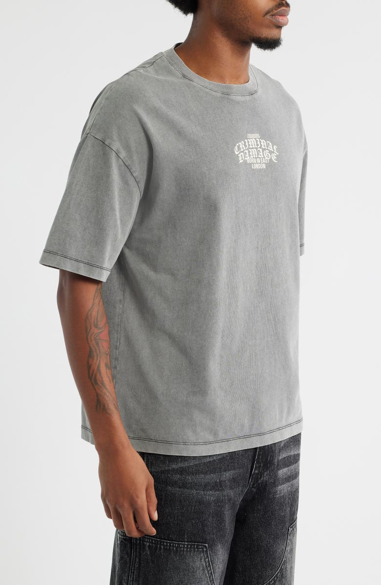 CRIMINAL DAMAGE Logo Mania Oversize Embroidered Graphic T-Shirt, Alternate, color, Washed Grey