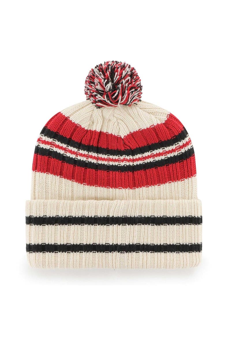 '47 Men's '47 Cream Houston Rockets Hone Patch Cuffed Knit Hat with Pom, Alternate, color,