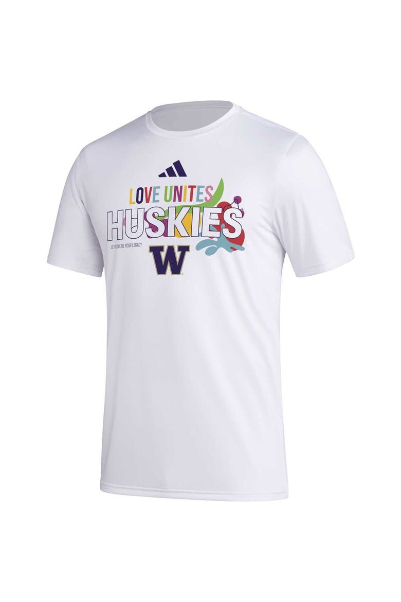 Men's adidas x Rich Mnisi Pride Collection White Washington Huskies Pregame AEROREADY T-Shirt, Alternate, color, White