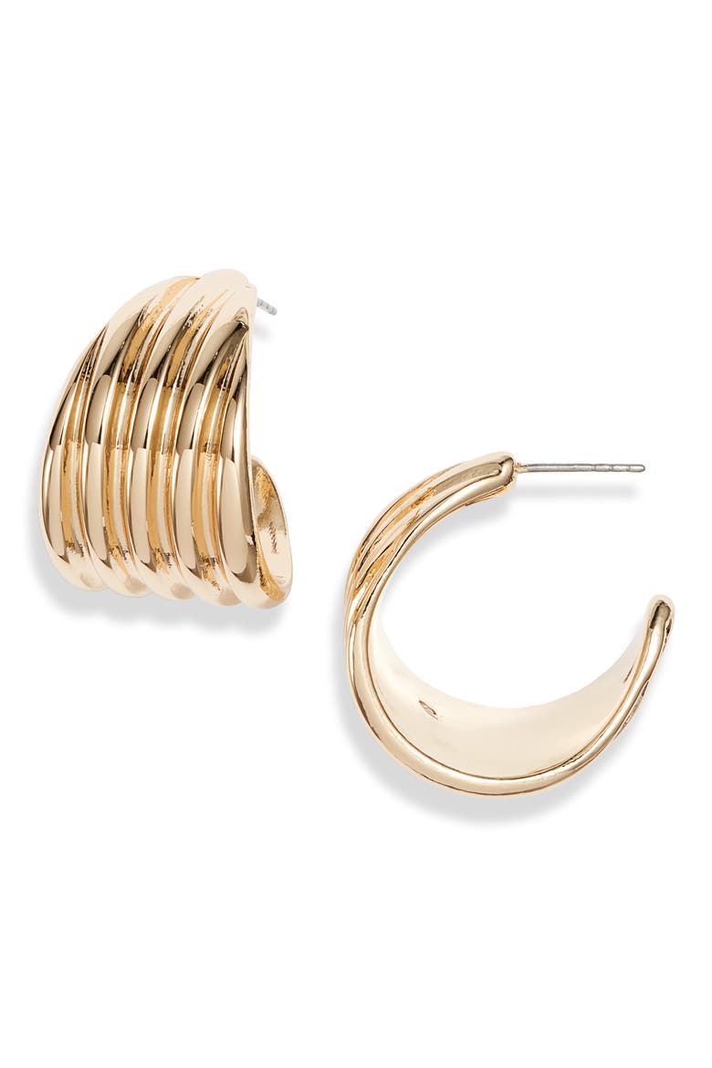 Wide Fluted Hoop Earrings, Main, color, GOLD