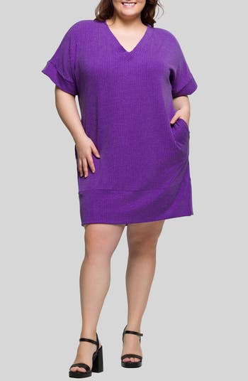 売れ筋商品|||２４セブンコンフォート Tシャツ トップス レディース Plus Size Loose Fit V-Neck T Shirt Dress Navy P0062036-NAVY-FRONT.jpg?v=