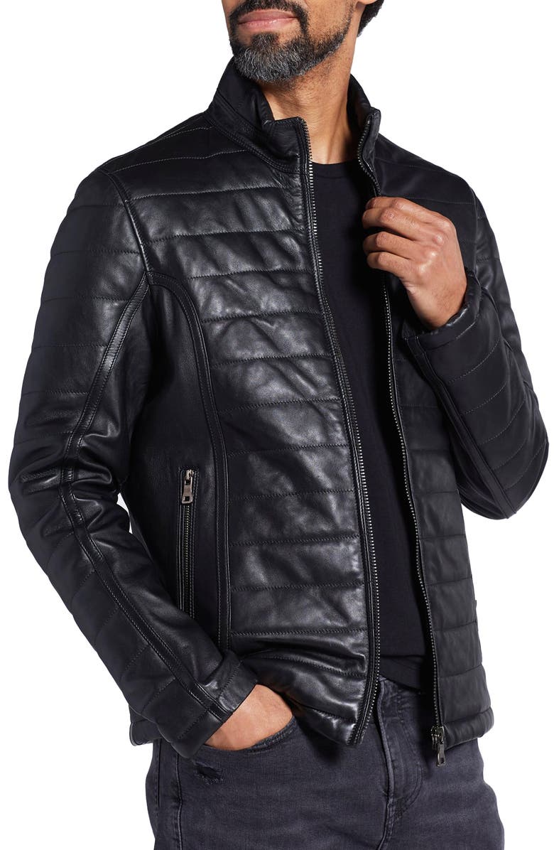 PINO BY PINOPORTE Quilted Leather Jacket, Main, color, Black