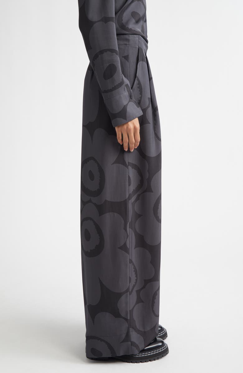 Marimekko Nhtvyys Unikko Pleated Wide Leg Twill Pants, Alternate, color, Black/ Dark Grey