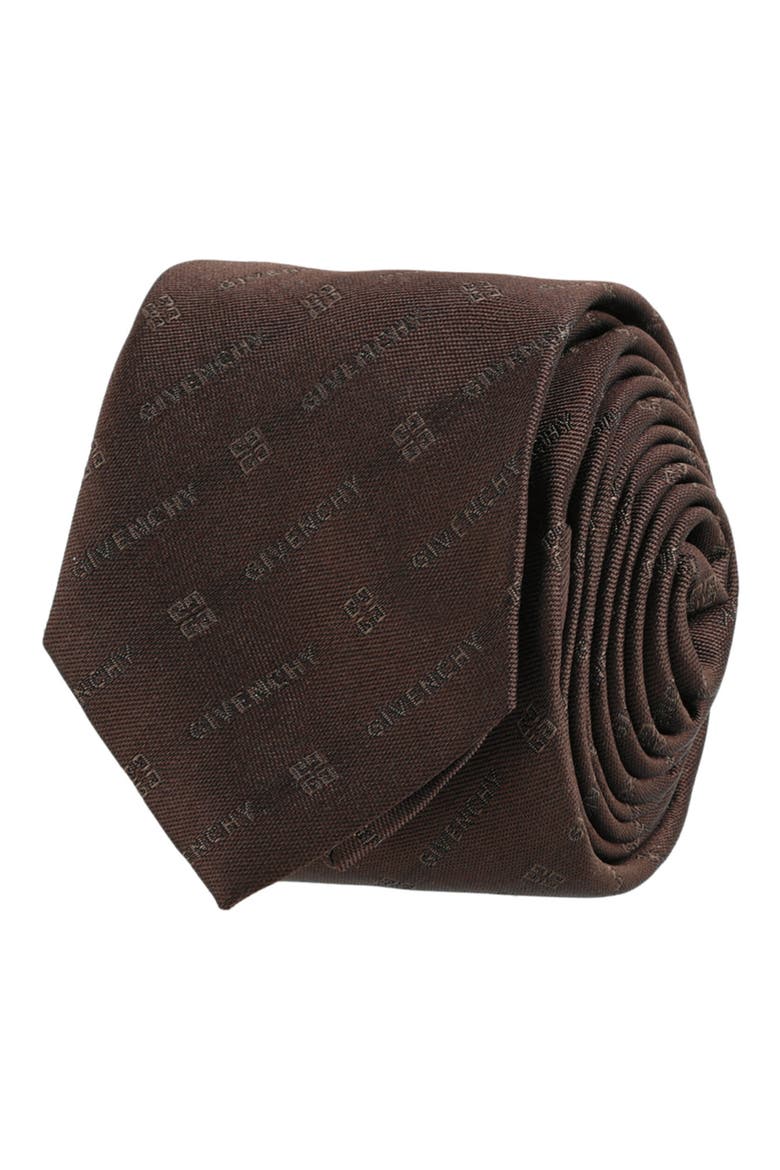 Diagonal Logo Jacquard Silk Tie, Main, color, DARK BROWN