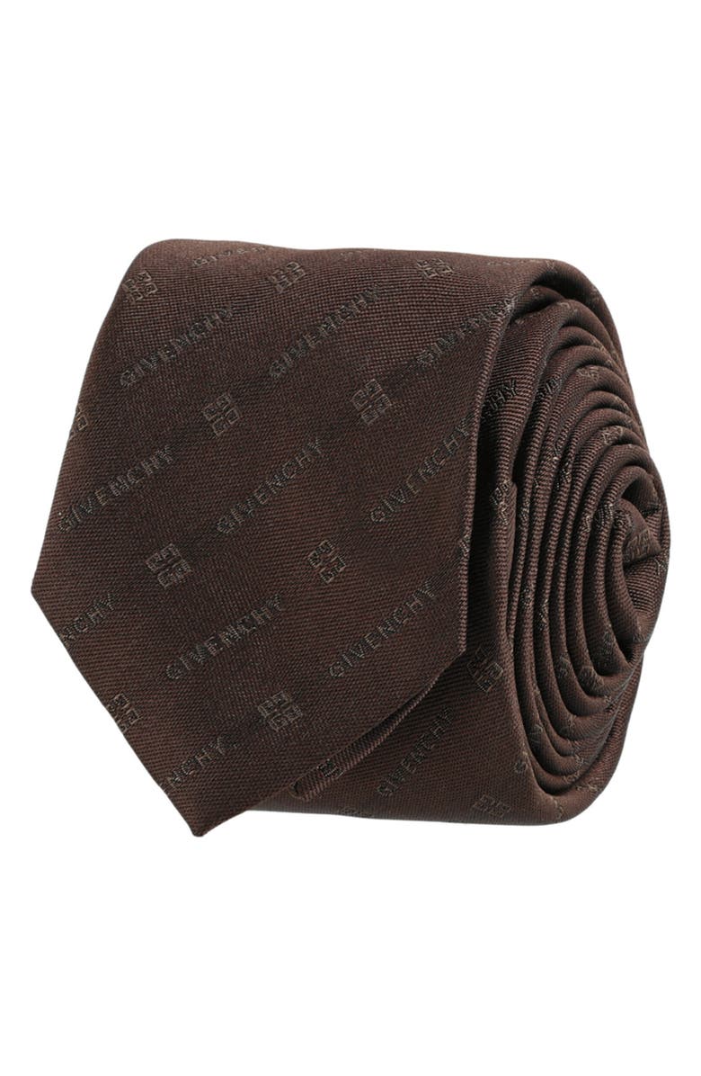 Givenchy Diagonal Logo Jacquard Silk Tie, Main, color, Dark Brown