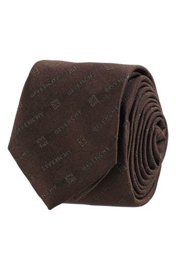 Givenchy Diagonal Logo Jacquard Silk Tie In Gray