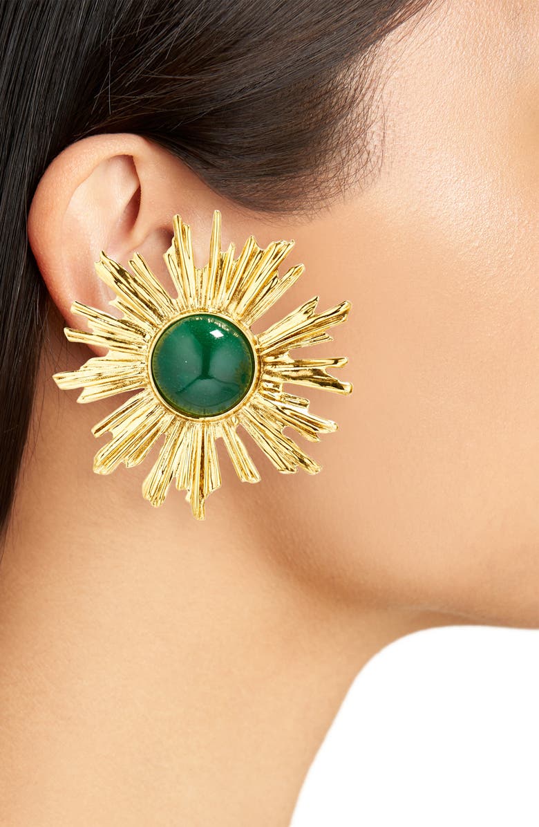 Saint Laurent Sunburst Jade Clip-On Earrings, Alternate, color, 