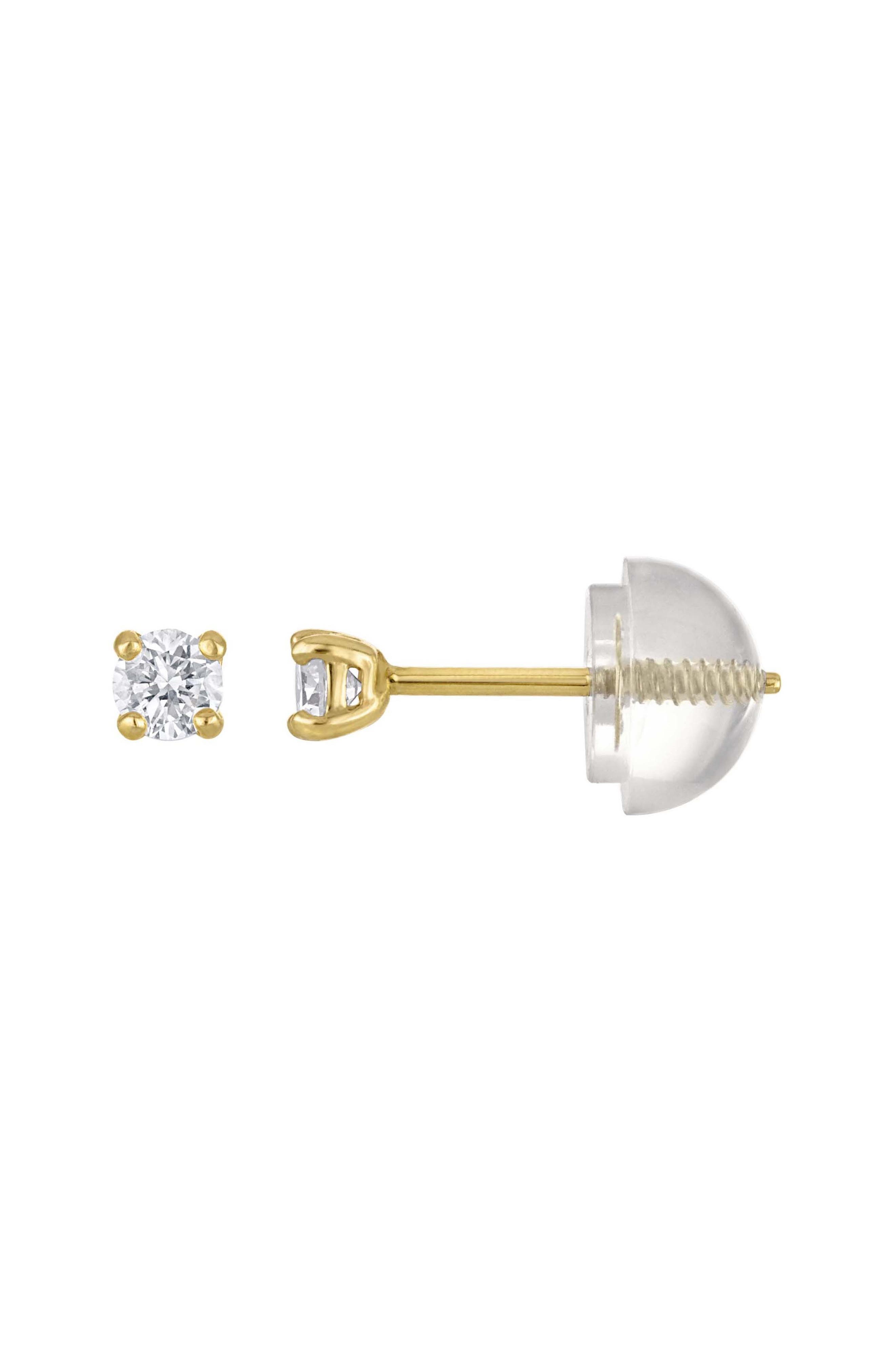FZN Kids' 14K Gold Lab Grown Diamond Solitaire Stud Earrings