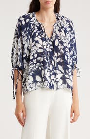 Renee C Floral Tie Sleeve Top