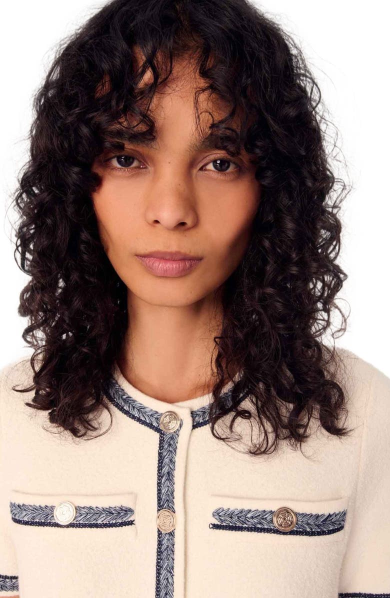 maje Pleated knit short dress, Alternate, color, 