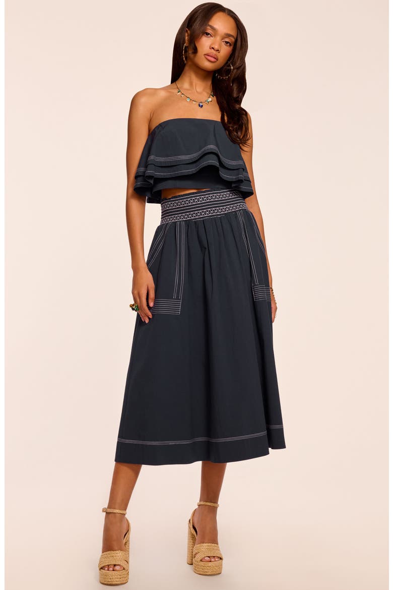 Galia Topstitch Detail Cotton Blend Skirt, Alternate, color, NAVY