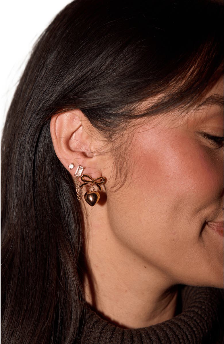 Nickel & Suede Bow & Heart Drop Earrings, Alternate, color, Gold