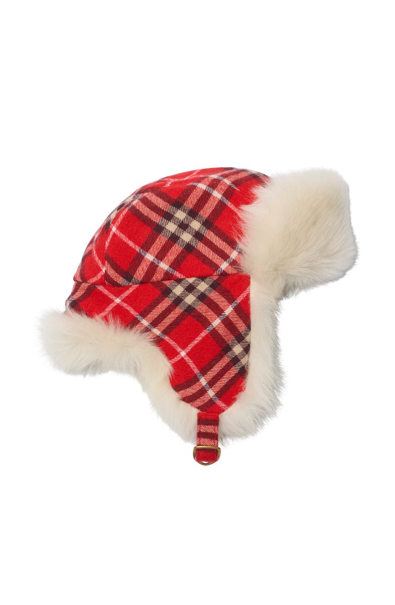 Burberry Check Wool Trapper Hat, Main, color, Crayon Red