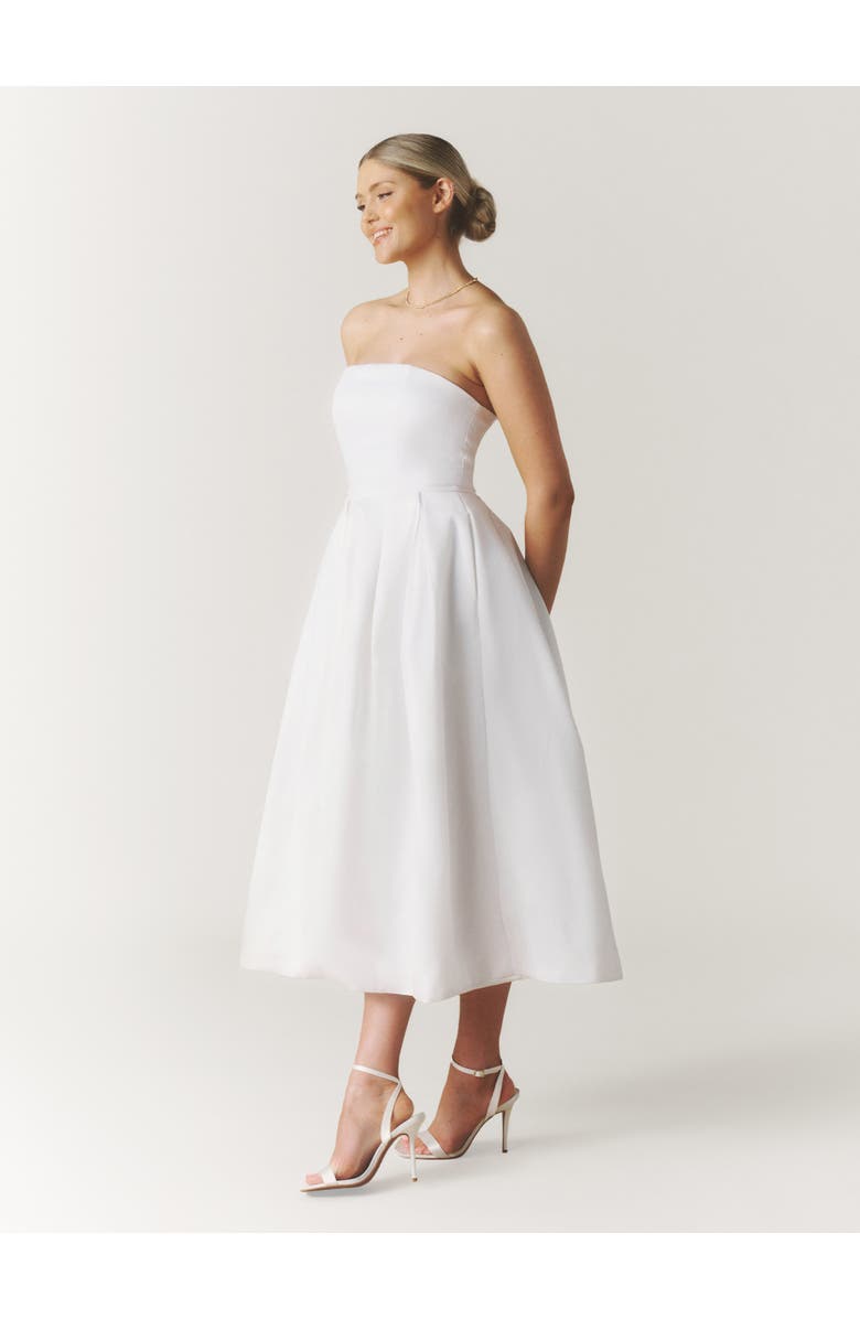 Six Stories Bandeau Bow Back Pleated Midi Dress, Alternate, color, White