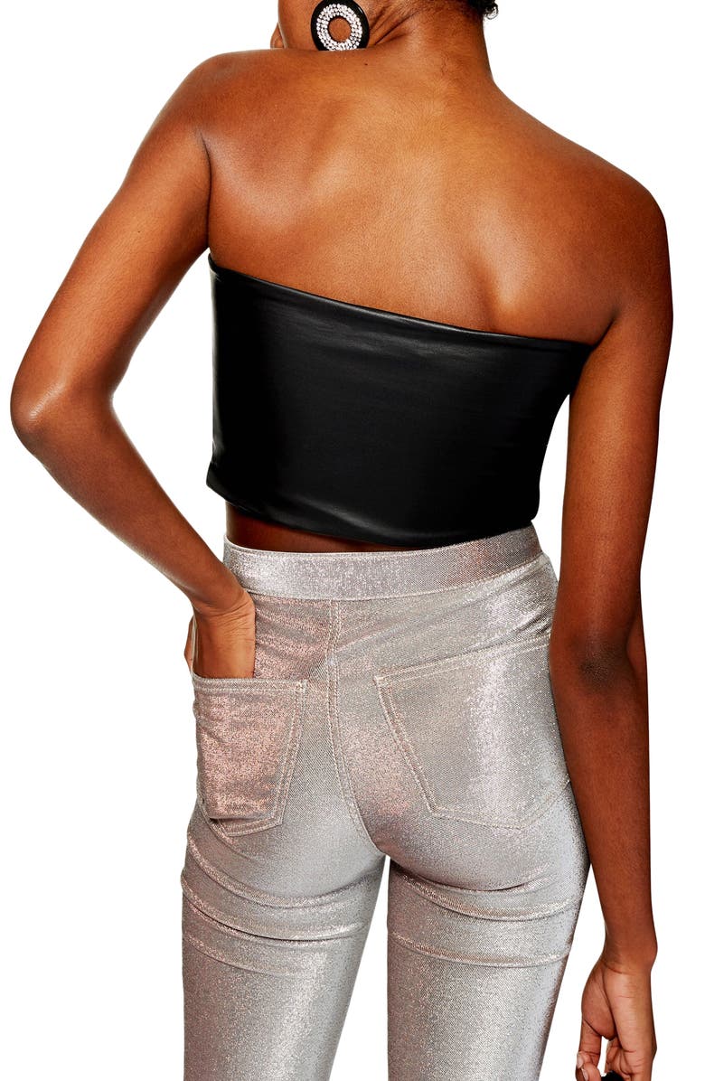 Topshop Faux Leather Bandeau Top, Alternate, color,