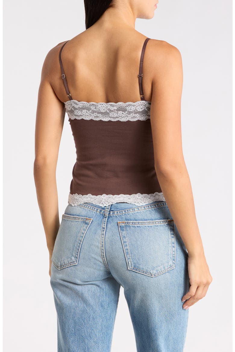 Lace-Trimmed Knit Cami, Alternate, color, BROWN/ CREME