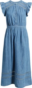 Caslon® Flutter Sleeve Chambray Dress