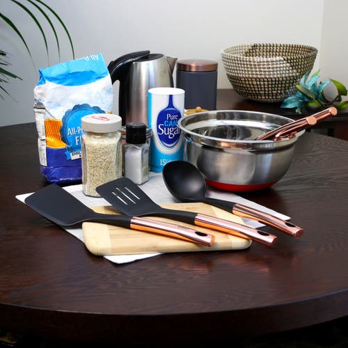 Oster Kitchen Bliss Kitchen Tools Set With Rose Gold Handle, Set Of 5 In Brown