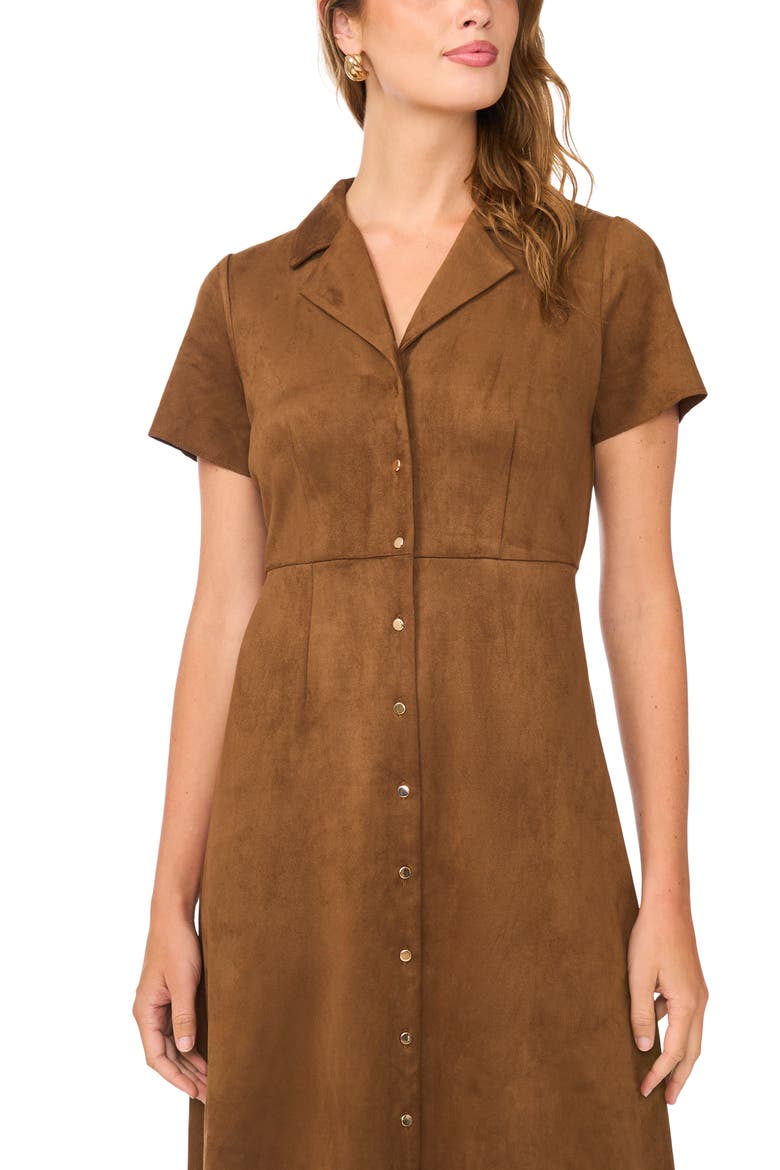 Short Sleeve Faux Suede Midi Shirtdress, Alternate, color, TOASTED