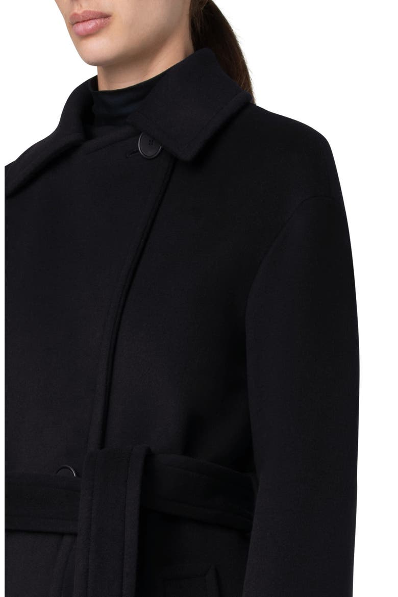 Double Breasted Belted Wool Blend Coat, Alternate, color, BLACK