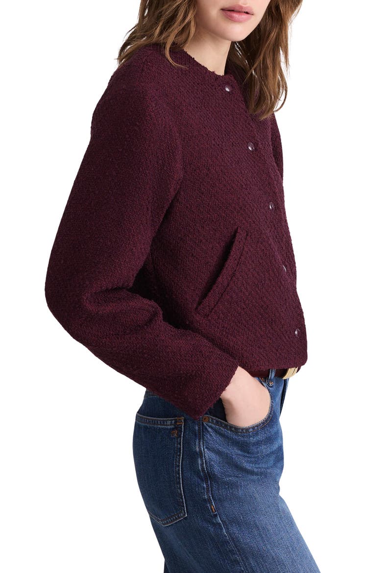 Collarless Tweed Jacket, Alternate, color, DARK POMEGRANATE
