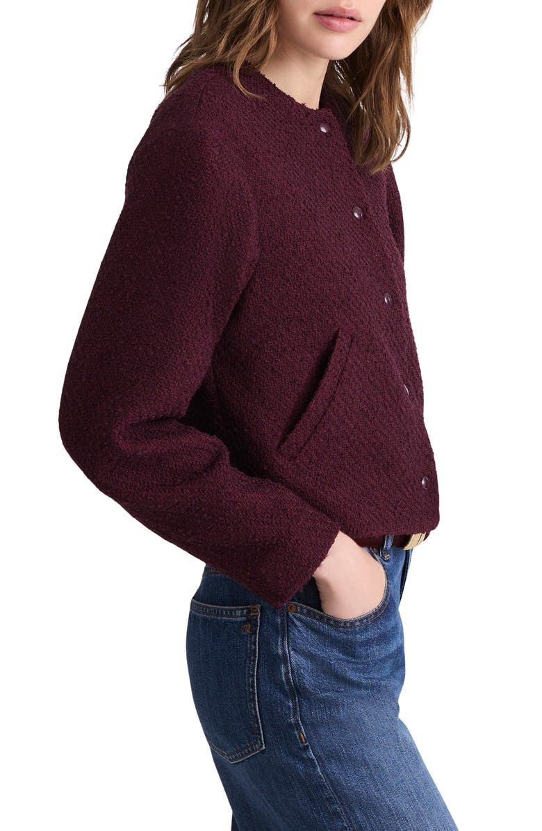 Madewell Collarless Tweed Jacket, Alternate, color, Dark Pomegranate