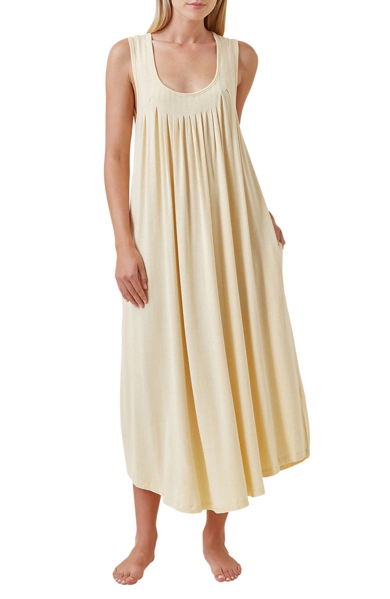 Papinelle Kate Pleated Nightgown, Main, color, Lemon Cream