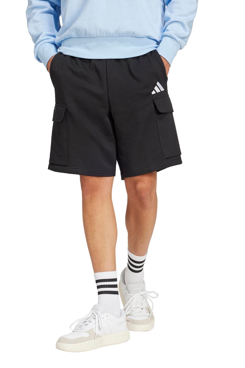 Essentials Feelcozy Fleece Cargo Shorts, Main, color, BLACK/ WHITE