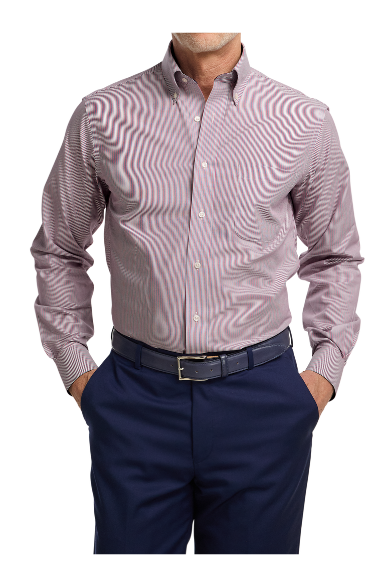 Cotton Buttondown Collar Broadcloth Classic Contrast Trim Button Cuff Long Sleeve Shirt, Alternate, color, Red