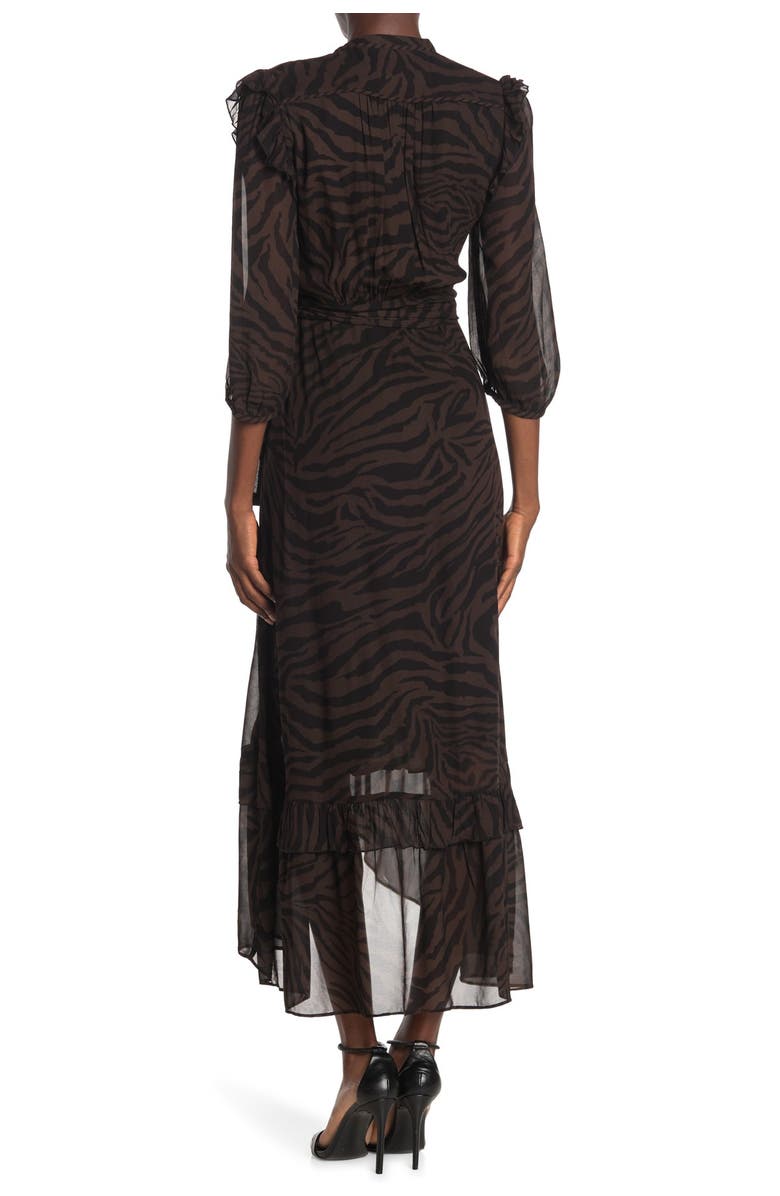 ba&sh Selena Animal Print Ruffle Detail Midi Wrap Dress, Alternate, color,