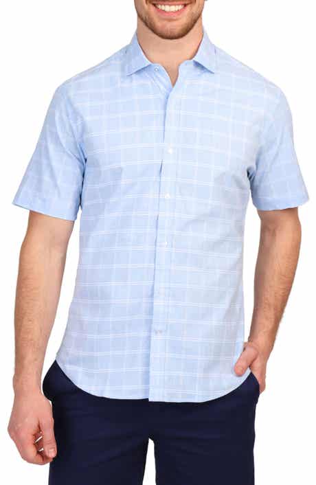 TailorByrd Windowpane Stretch Cotton Short Sleeve Button-Down Shirt