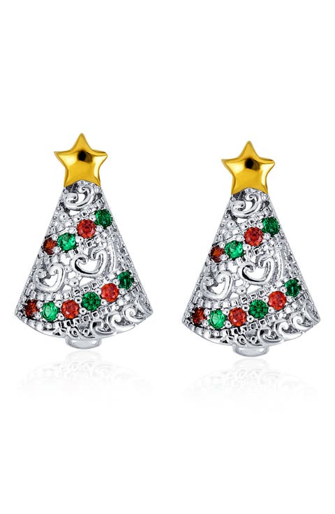 Christmas Tree Cubic Zirconia Stud Earrings