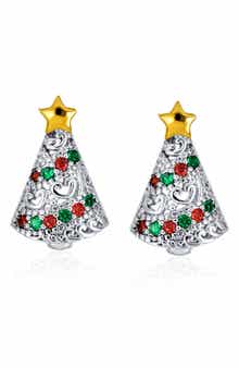 BLING JEWELRY Christmas Tree Cubic Zirconia Stud Earrings