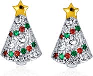 BLING JEWELRY Christmas Tree Cubic Zirconia Stud Earrings