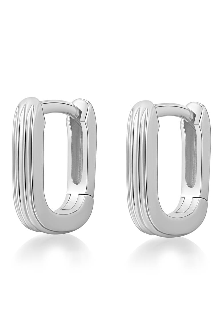 x Dezi The Mini Ridged Chain Link Huggie Earrings, Main, color, SILVER
