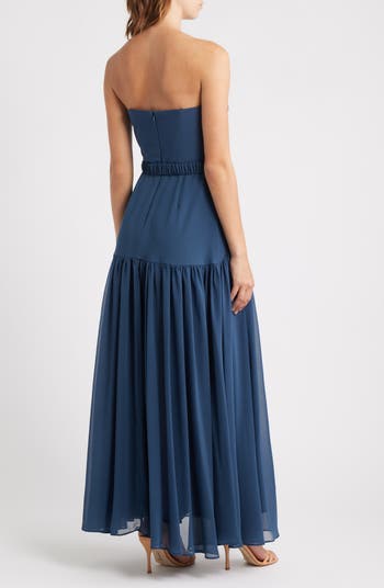 Belted Strapless Drop Waist Dress