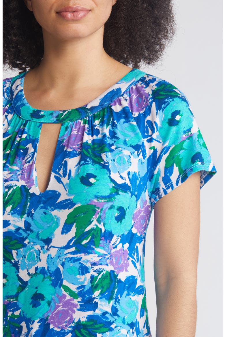 Floral Print Keyhole Top, Alternate, color, BLUE