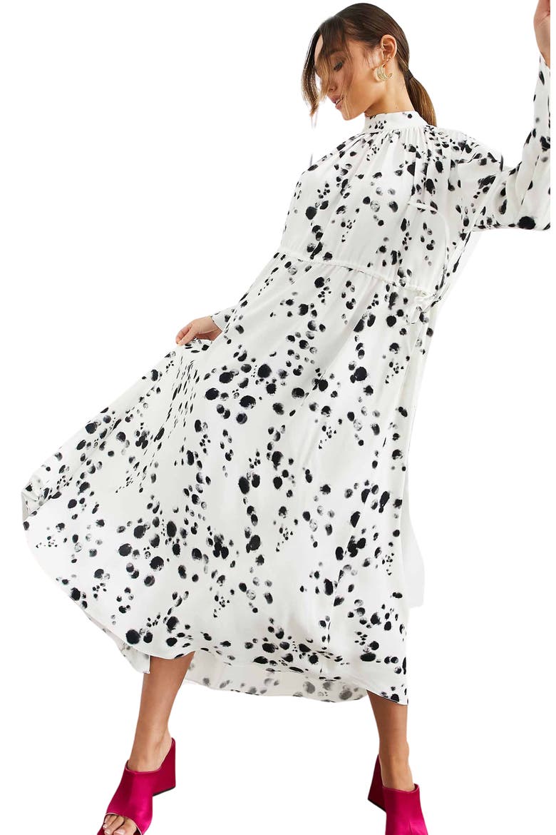 EDITION Spot Print Drawstring Midi Dress, Main, color, CREAM