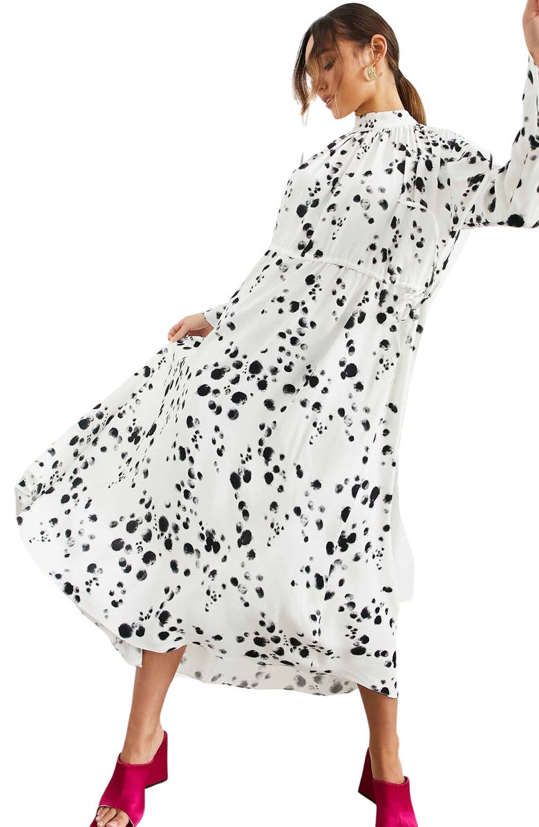 ASOS DESIGN EDITION Spot Print Drawstring Midi Dress, Main, color, 