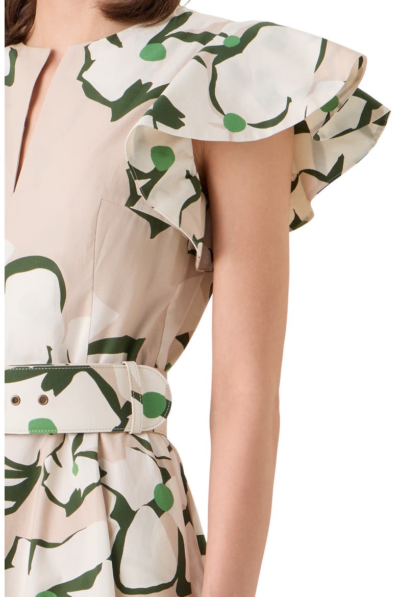 Papercut Floral Print Belted Cotton Dress, Alternate, color, BEIGE-CREAM-OLIVE