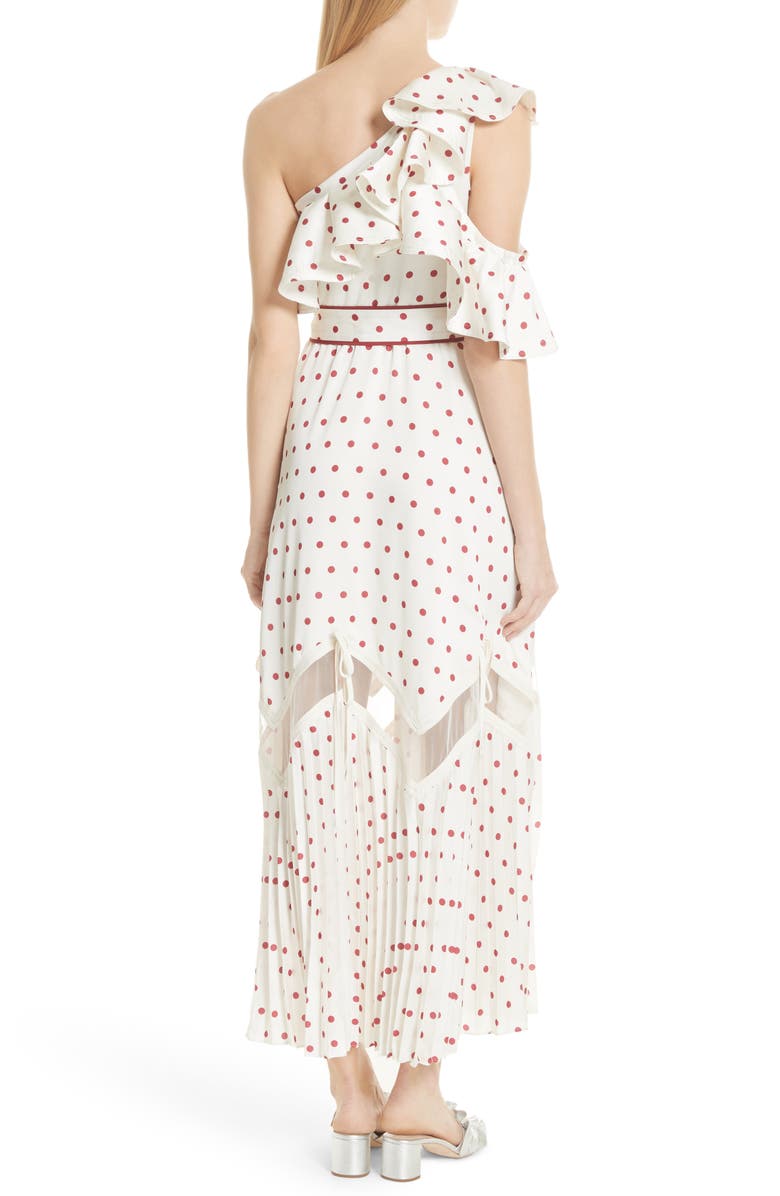 Self-Portrait Polka Dot Ruffle Satin Dress, Alternate, color, 