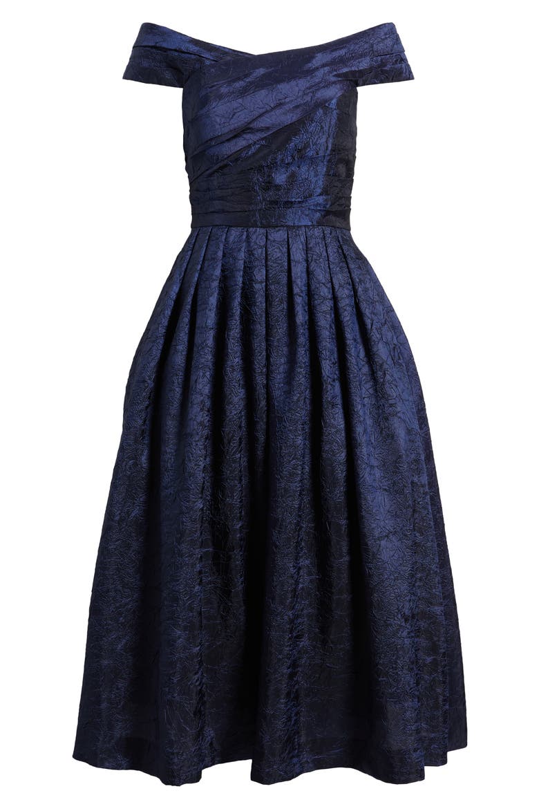 Crushed Taffeta Off the Shoulder Cocktail Dress, Alternate, color, NAVY