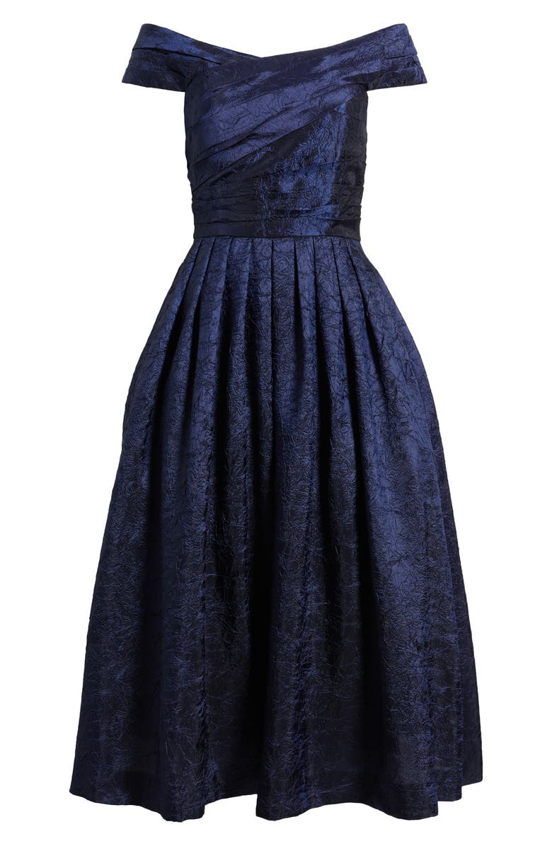 Tahari ASL Crushed Taffeta Off the Shoulder Cocktail Dress, Alternate, color, Navy