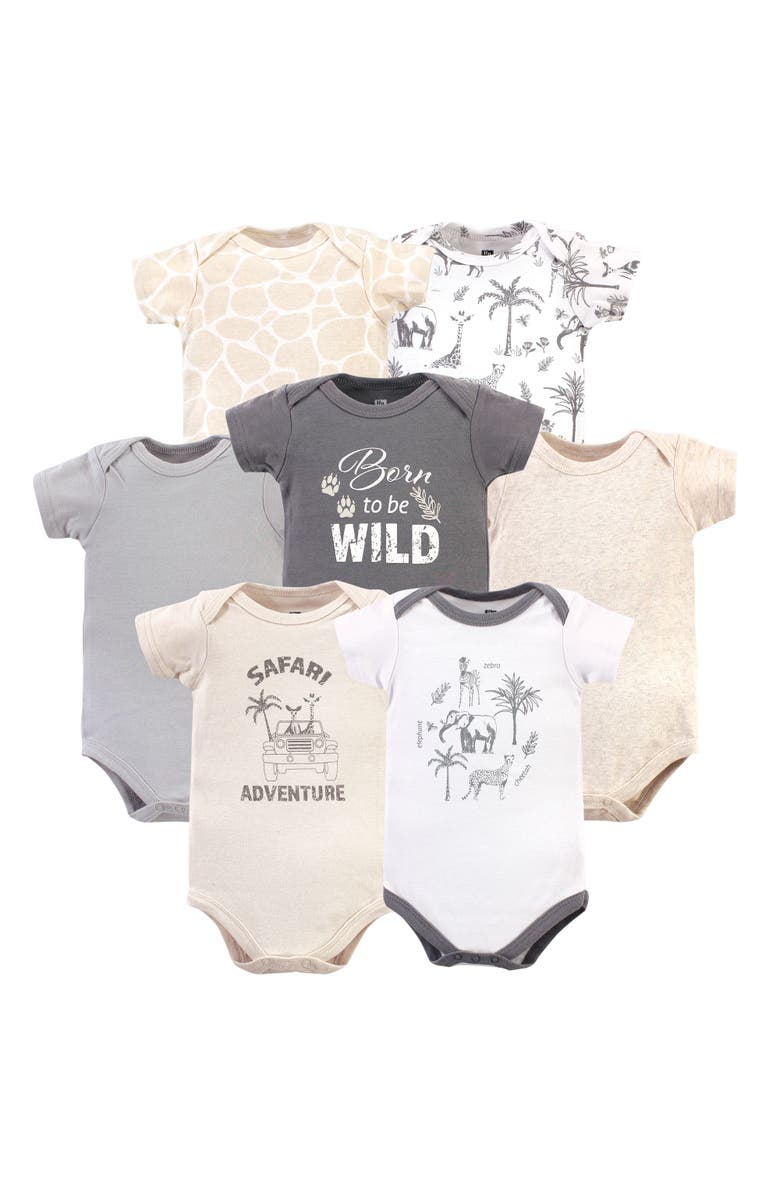 Hudson Baby Cotton Bodysuits 7-Pack, Main, color, Vintage Safari