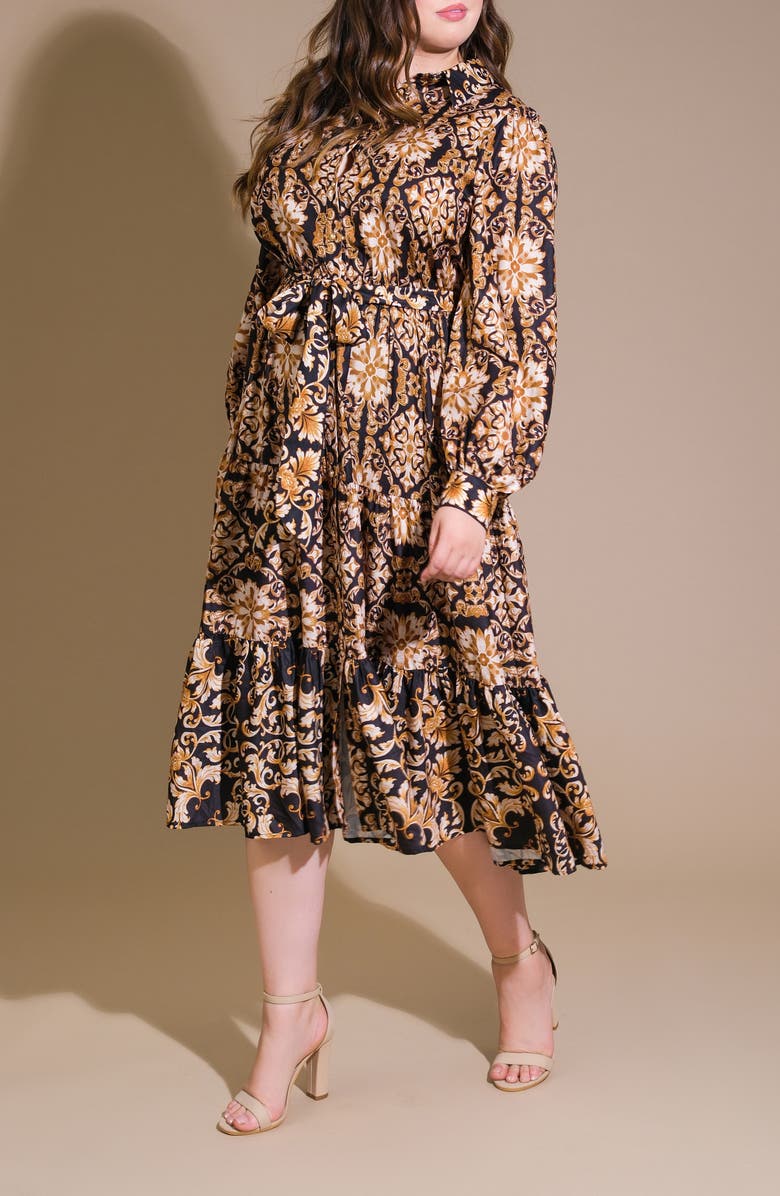 FLYING TOMATO Geometric Floral Shirtdress, Alternate, color, Black