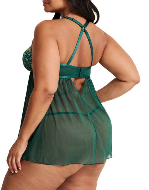 Adore Me Angelika Babydoll & G-string Set Lingerie In Green