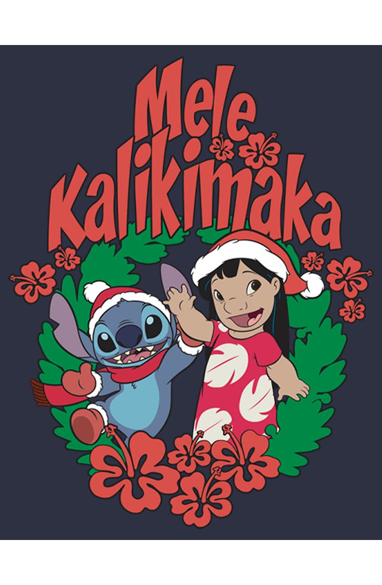 Lilo & Stitch Women's Lilo & Stitch Mele Kalikimaka Christmas  Graphic T-Shirt, Alternate, color, Navy Blue