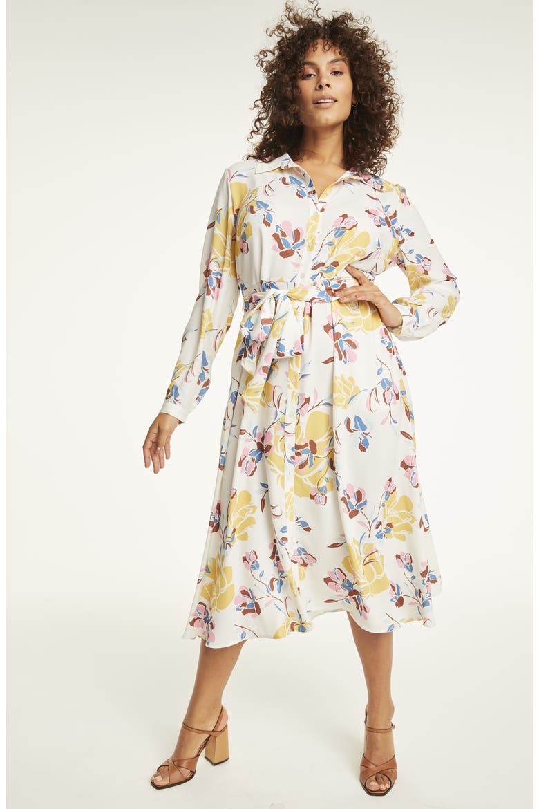 Long Sleeve Midi Shirtdress, Alternate, color, NAVY- BLUE DOT