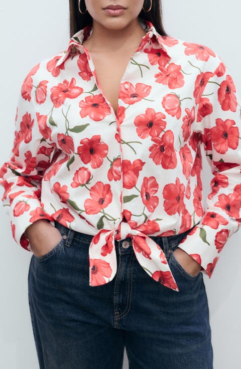 Floral Print Cropped Button-Up Shirt (Regular & Plus)